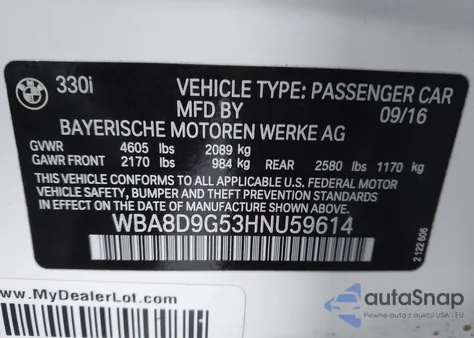 2017 BMW 330I xDrive from USA, damaged, VIN WBA8D9G53HNU59614